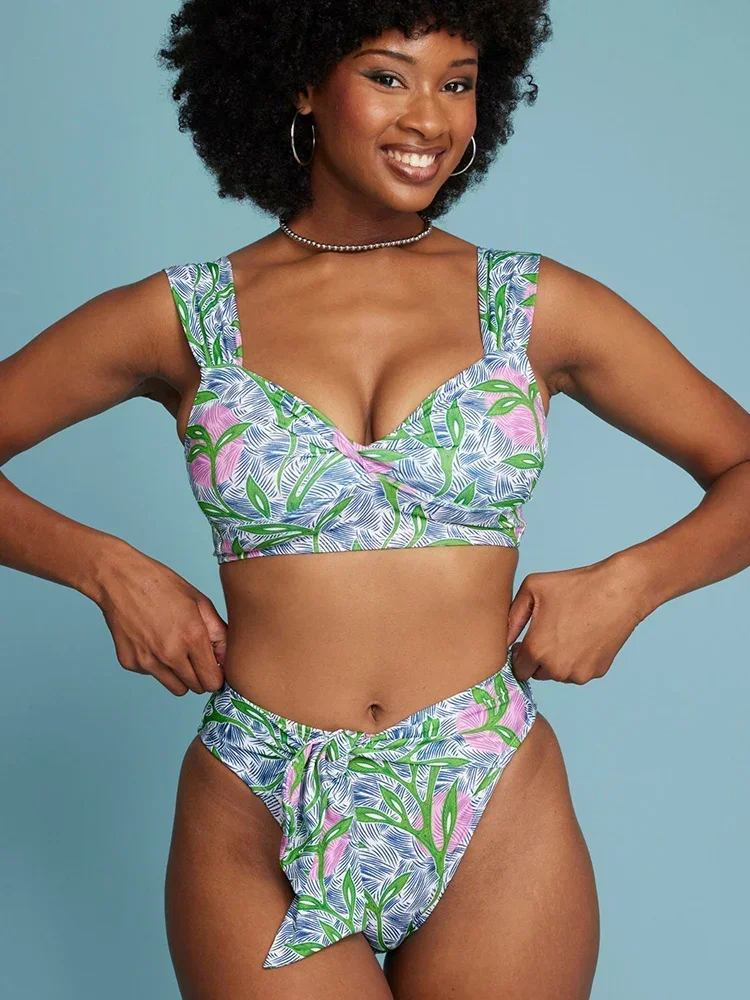 ハイウエスト水着 レディース ビキニセット プリント水着 2025 スイミングスーツ 水着 夏 2ピース ビキニ