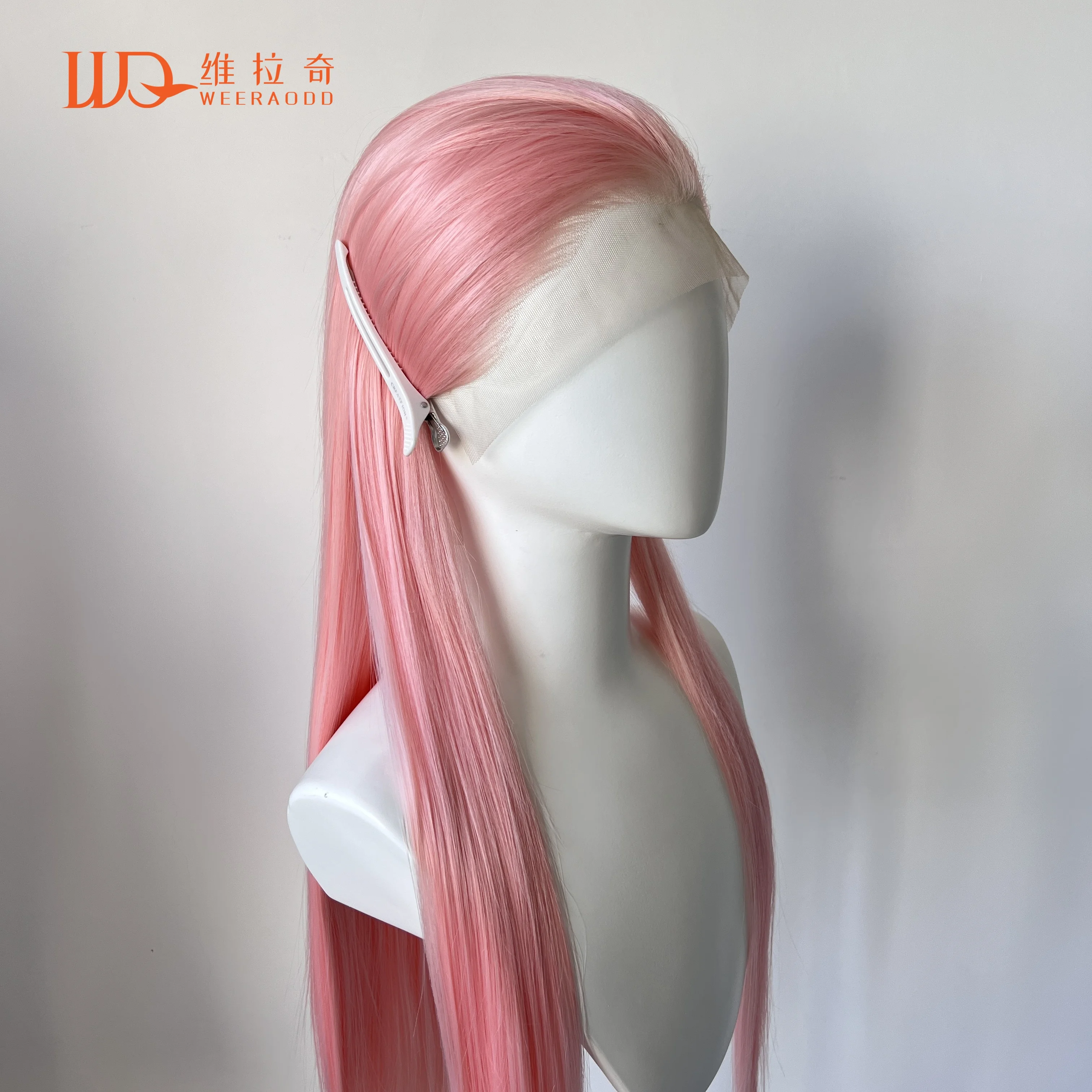 Peluca rosa claro para mujer، peluca con malla أمامي 13x4، pelucas sintéticas largas y rectas de 26 pulgadas، peluca de Cospla