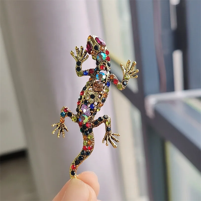 2Pcs 6.5*3cm New animal lizard gecko lizard brooch chest flower full diamond alloy men's/women's clothing accessories X030