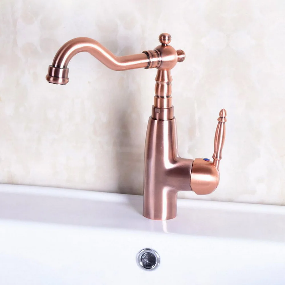 

Bathroom sink faucet cold and hot bathroom faucet Antique Red Copper water mixer tap brass basin faucet mixer Nnf131