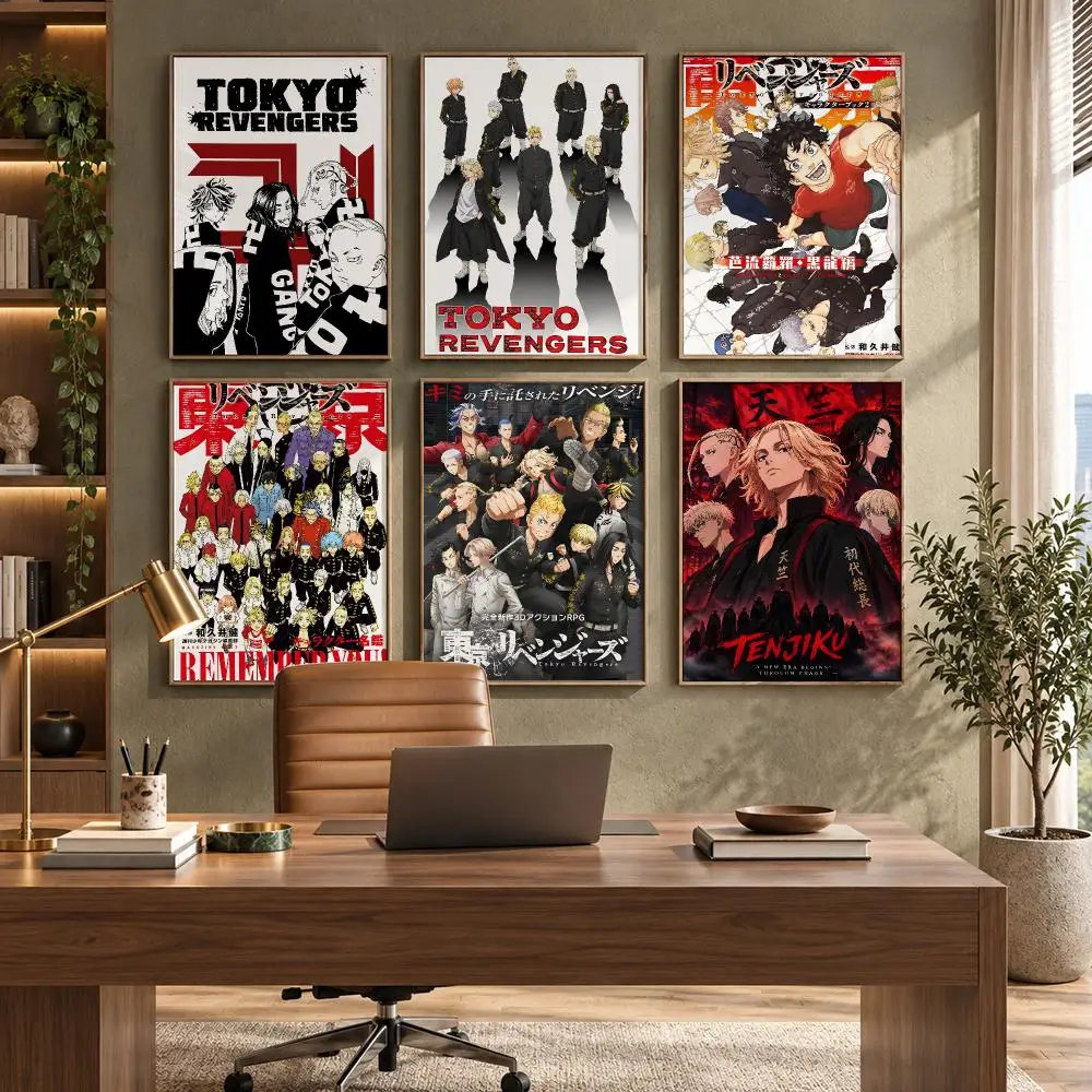 Tokyo Revengers Action Anime Series Poster Self-Adhesive PP Paper HD Wall Decal for Study Living Room Garage DIY Gift