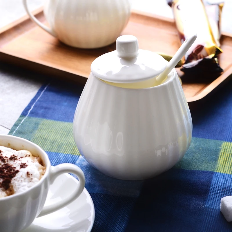 Imagem -03 - Bone China Caneca de Café Plain White Pumpkin Tea Cup e Bule Creme Boat e Sugar Bowl Taza Chip 21 Pcs Set