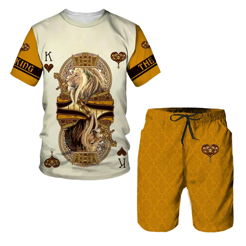 Traje de Camiseta con estampado de tigre 3D para hombre, ropa deportiva informal, ropa de calle, chándal, pantalones cortos, 2 piezas, Verano