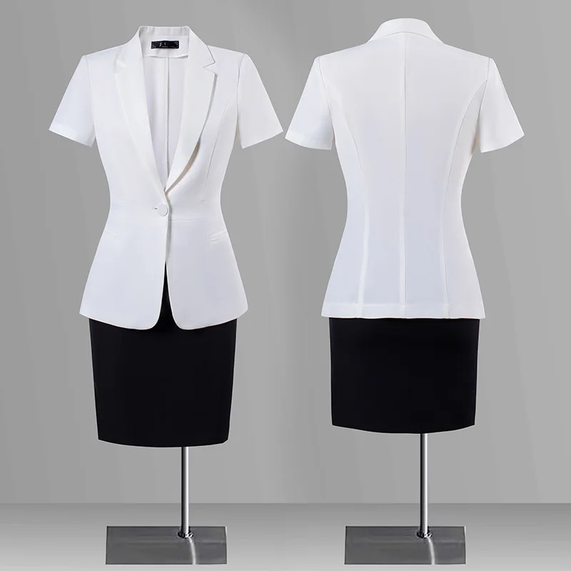 

Белый блейзер для женщин2025Лето Новый стиль Элегантный облегающий профессиональный костюм Платье Спецодежда с коротким рукавом Лето