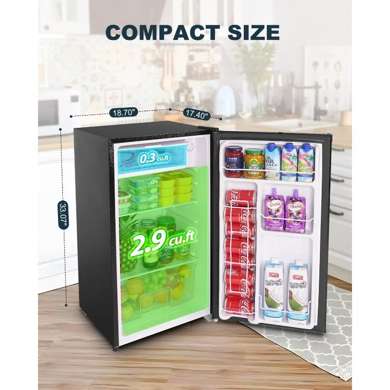 Upstreman 3.2 Cu.Ft Mini Fridge with Freezer, Single Door Mini Fridge, Dorm Fridge, Adjustable Thermostat, Mini Refrigerator