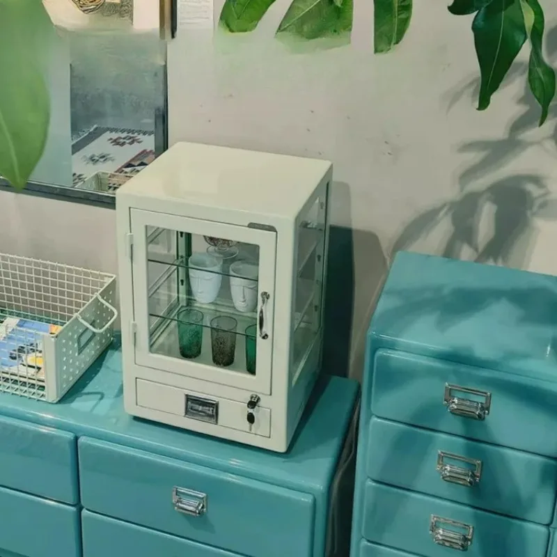 Countertop display cabinet, storage wrought iron retro industrial, windshield cabinet with lock