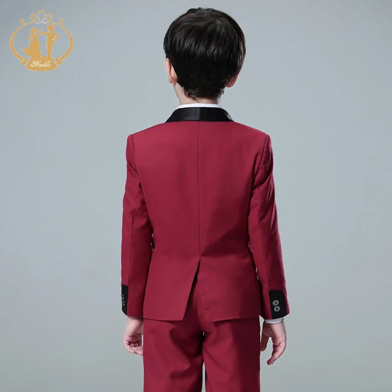 Spring Autumn Formal Suit for Boy Children Party Host Wedding Costume Red Blazer Vest Pants Wholesale Clothing 3Pcs Sets