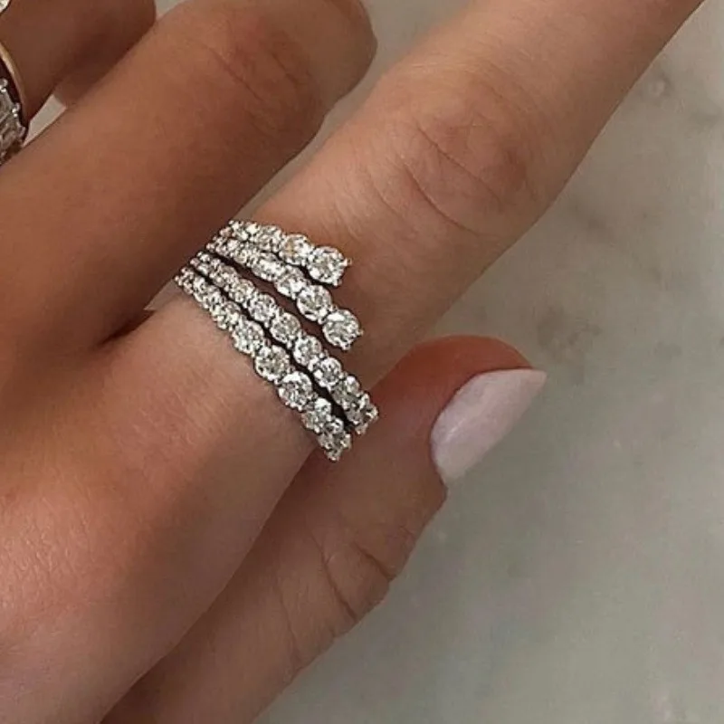 Exquisite Synthetic Zirconia Geometry Ring Timeless Luxury Design Anniversary & Birthday Party Essential Jewelry Accessories