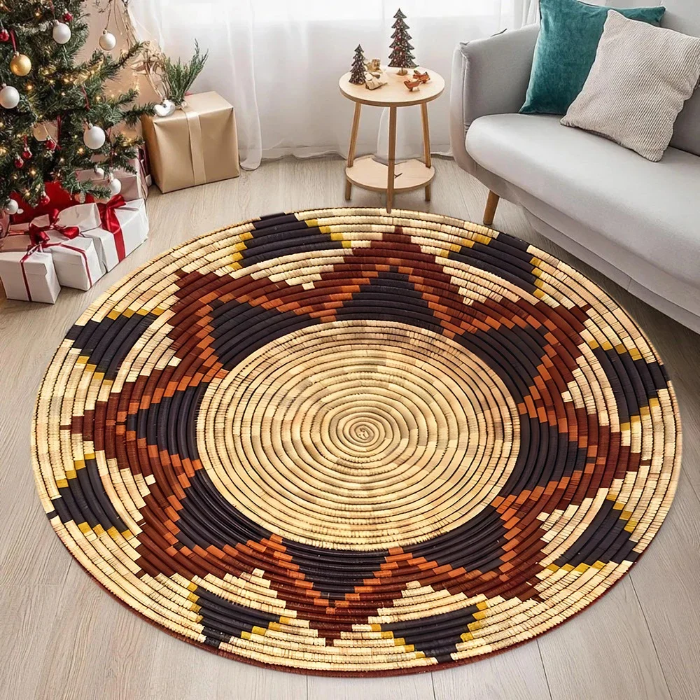 Moroccan Style Circular Carpet Visual 3D Woven Pattern Printed Carpet Anti Slip Entrance Door Mat Living Room Bedroom Rug
