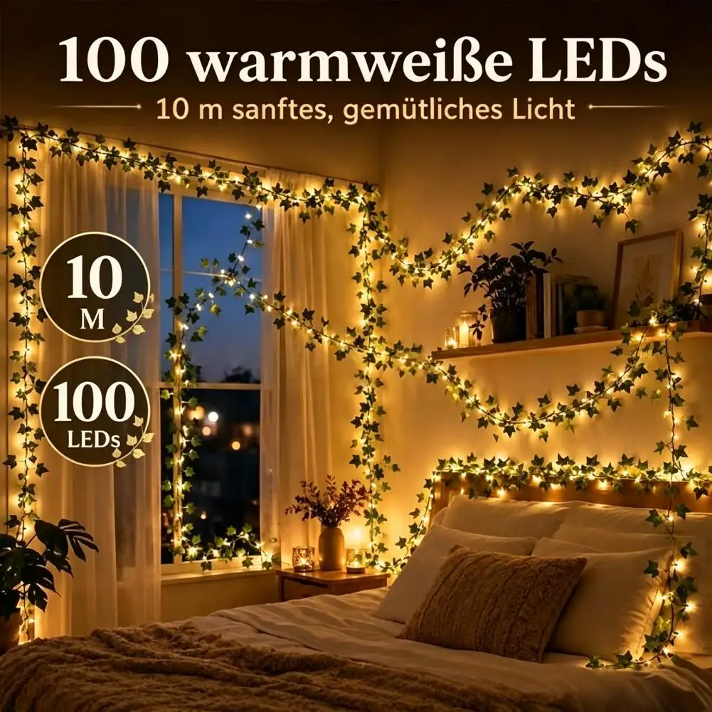 Christmas Party Wall Decoration Artificial Ivy String Lights 32.8ft Ivy Vine Fairy Lights Artificial Ivy Garland for Bedroom