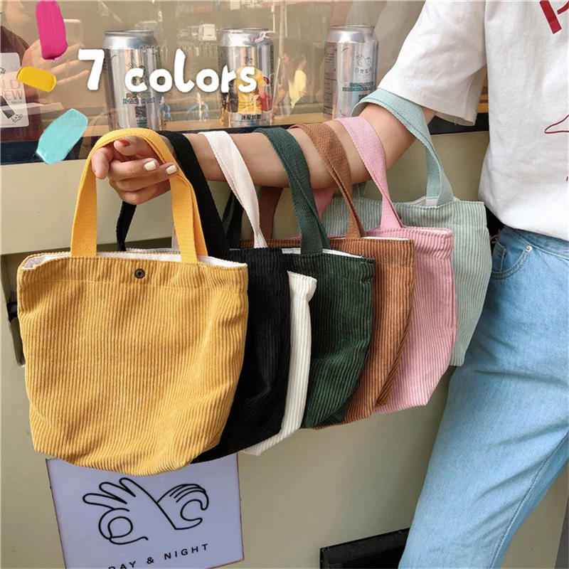 Korean Style Cute Corduroy Small Shopper Tote Bag For Woman Female Girls Mini Handbags Lunch Bags Shopping Cloth Hand Pouch Bag