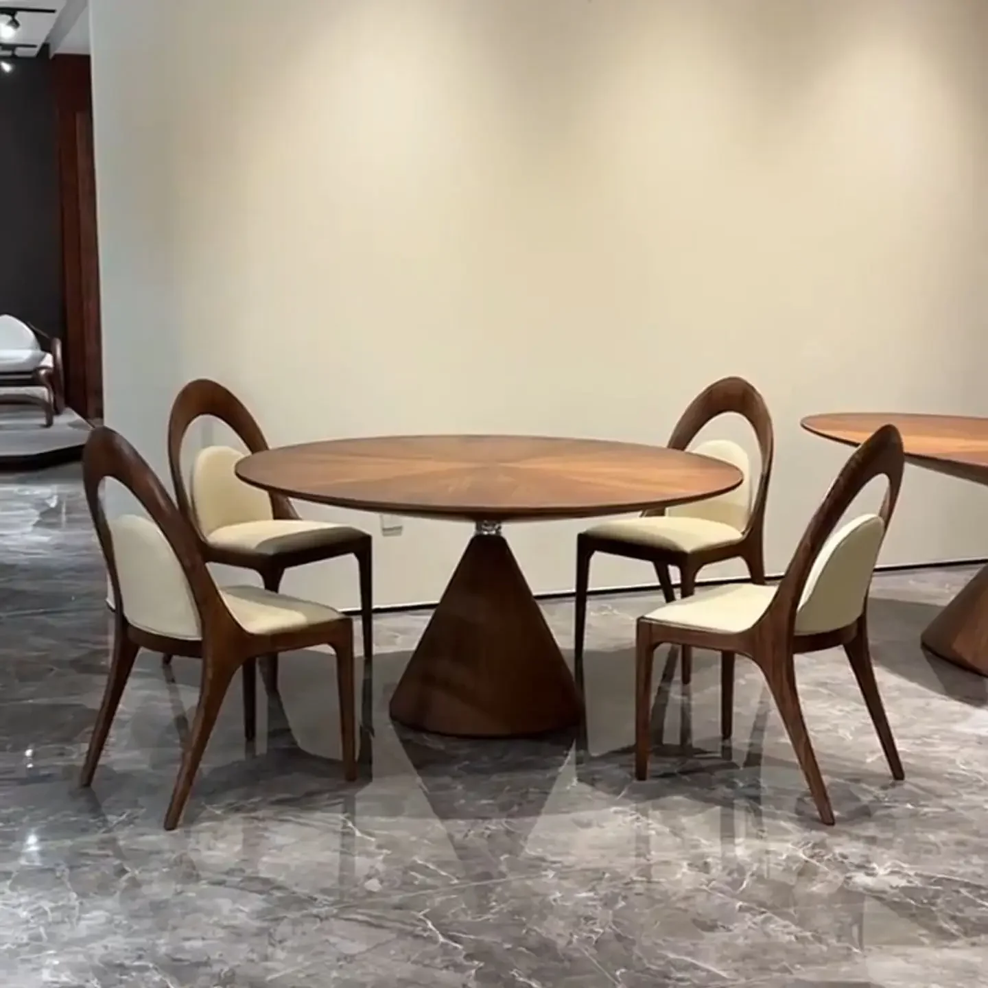 New Chinese-style North American black walnut round table and chair combination Modern simple light luxury dining table