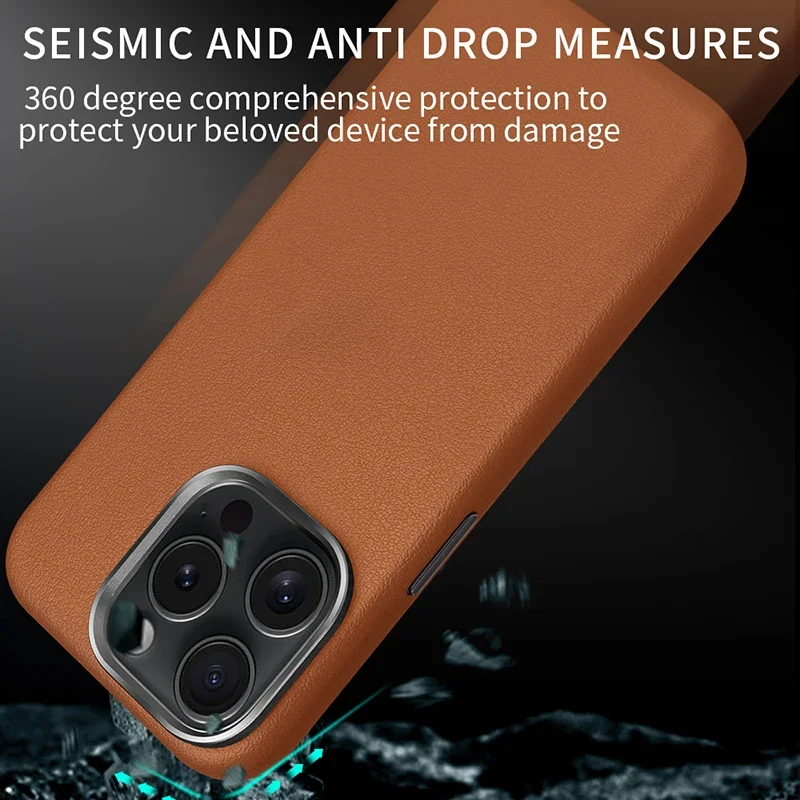 Luxury Plain Skin Leather Phone Case for iPhone 15 Pro Max Business Shockproof Protect Back Cover Good Touch