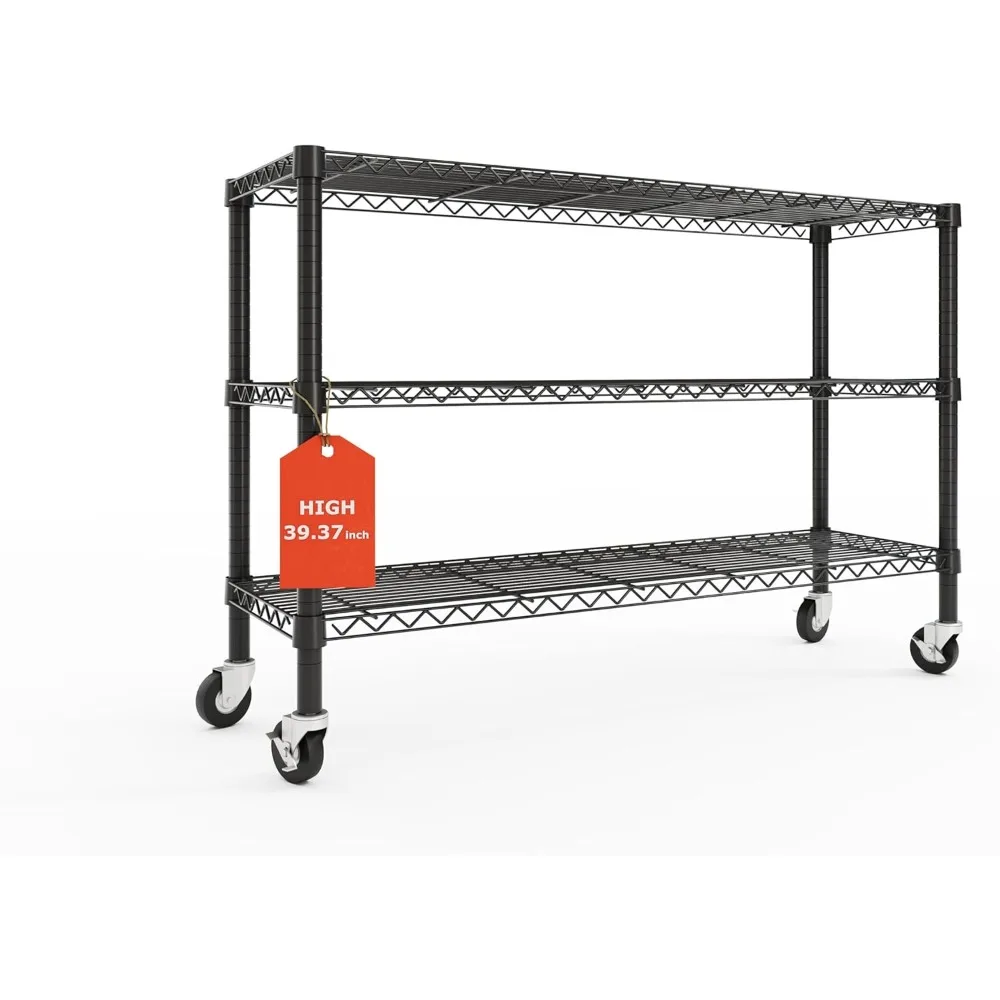 3 Tier Storage Shelves with Wheels Wide Wire Shelving Unit 39.37