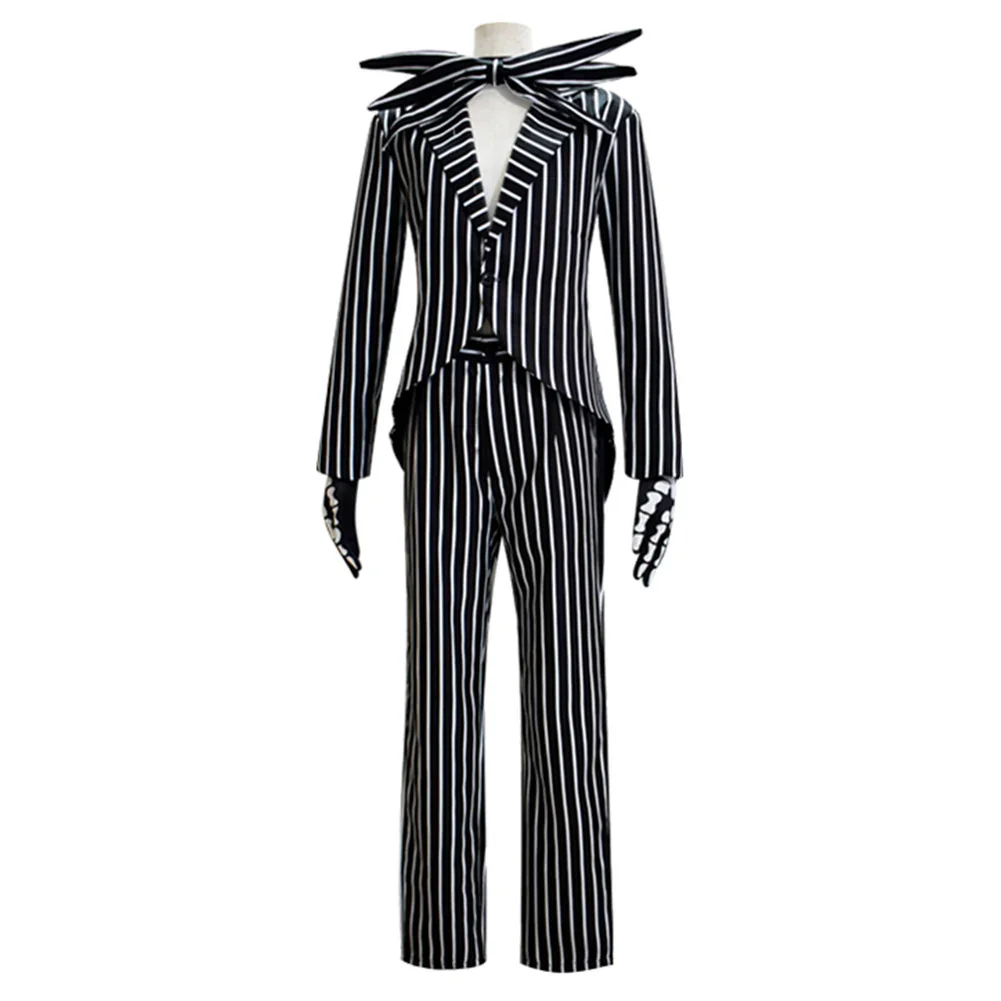 الزي رجل هالوين كرنفال حفلة تنكر البدلة جاك تأثيري Skellington تأثيري حلي للكبار الرجال فانتازيا سترة السراويل