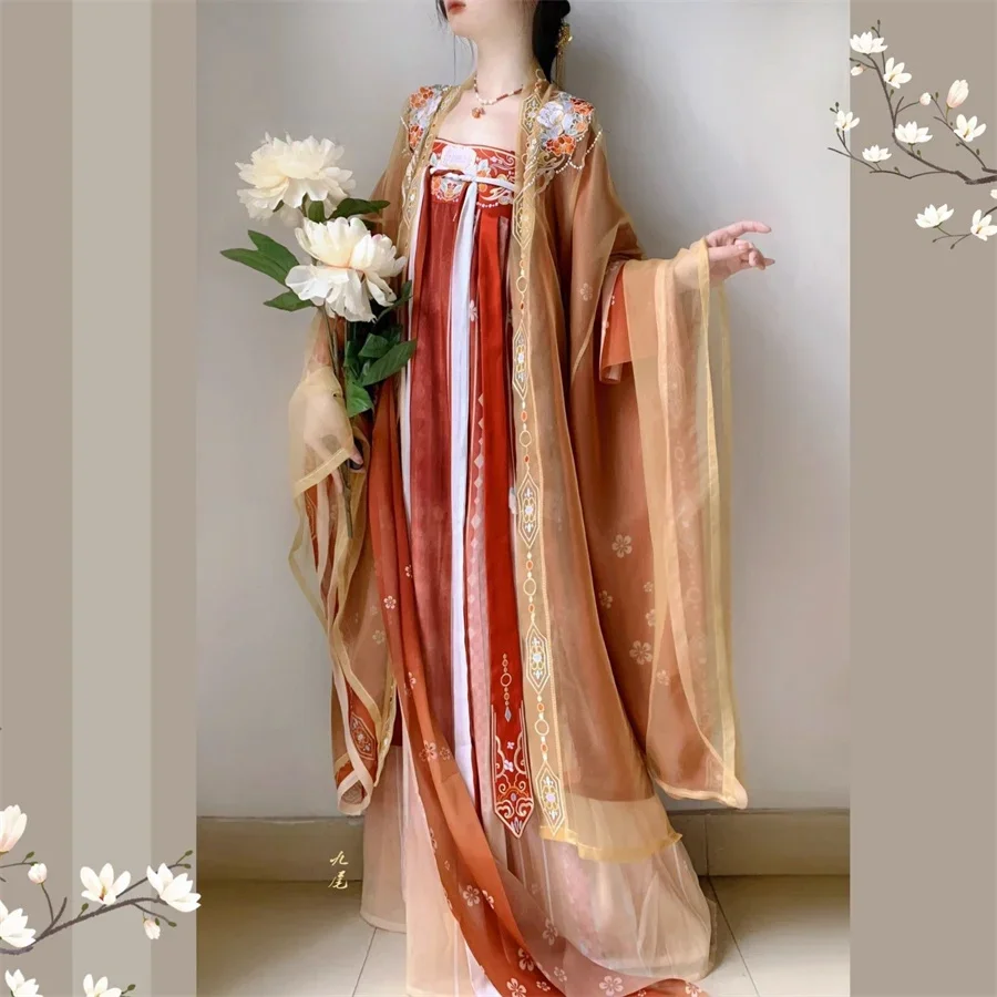 Chinese Hanfu Dress Carnival Fairy Cosplay Dress Embroidered Ancient Costume Pink Loose-sleeved Fairy Elegant Woman Dance Dress