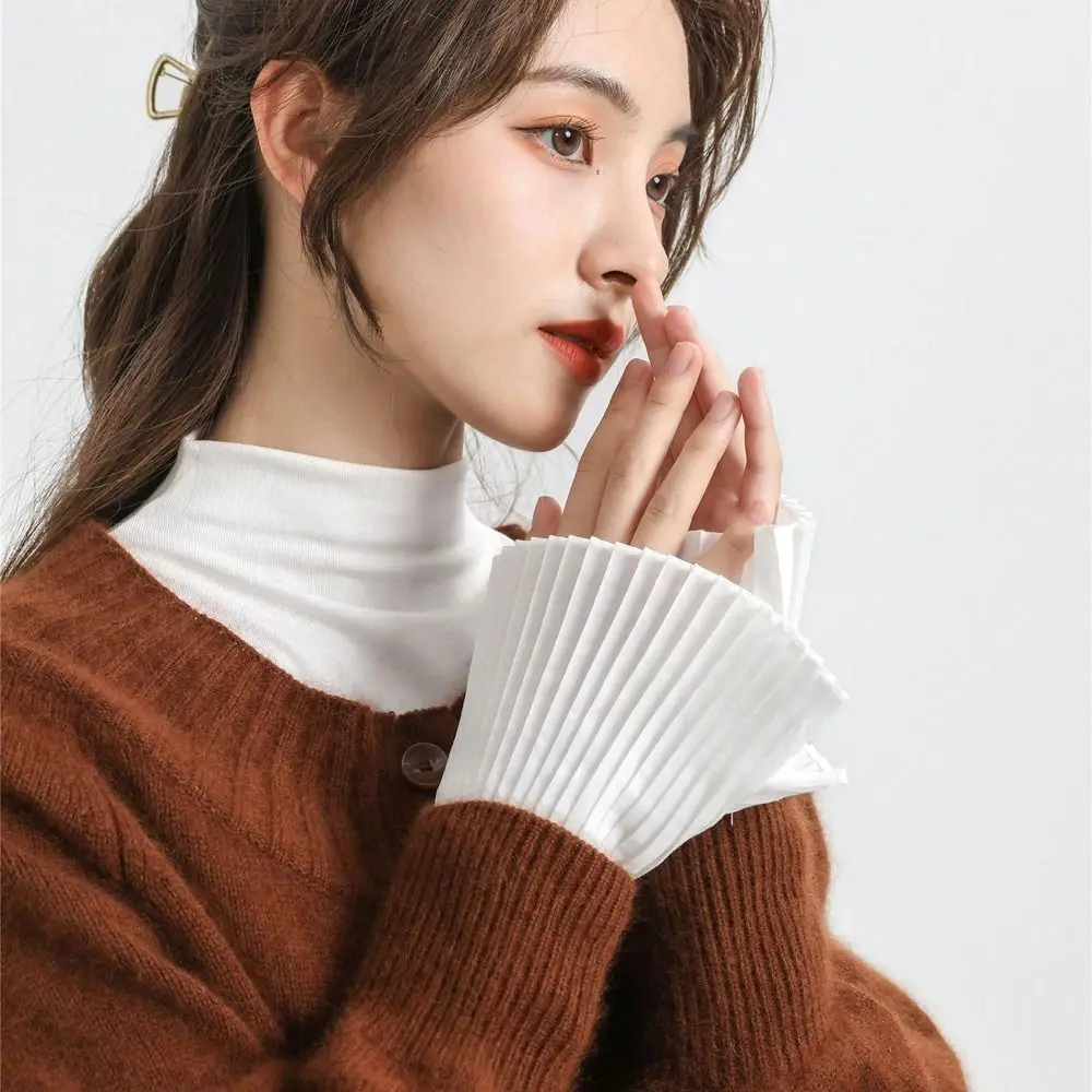 

Ruffles Pleated Fake Sleeves Chiffon Ruched Fake Flared Sleeves Detachable Cuffs Wristband Hand Wrist Cuffs Sweater Decorative