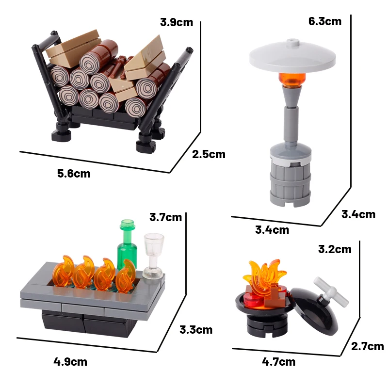 ชุดบล็อกตัวต่อเตาฟืนยุคกลางของ Moc ฟืนฟืนไม้ถ่านแท่งฟืนของเล่นสำหรับเด็กผู้ชาย