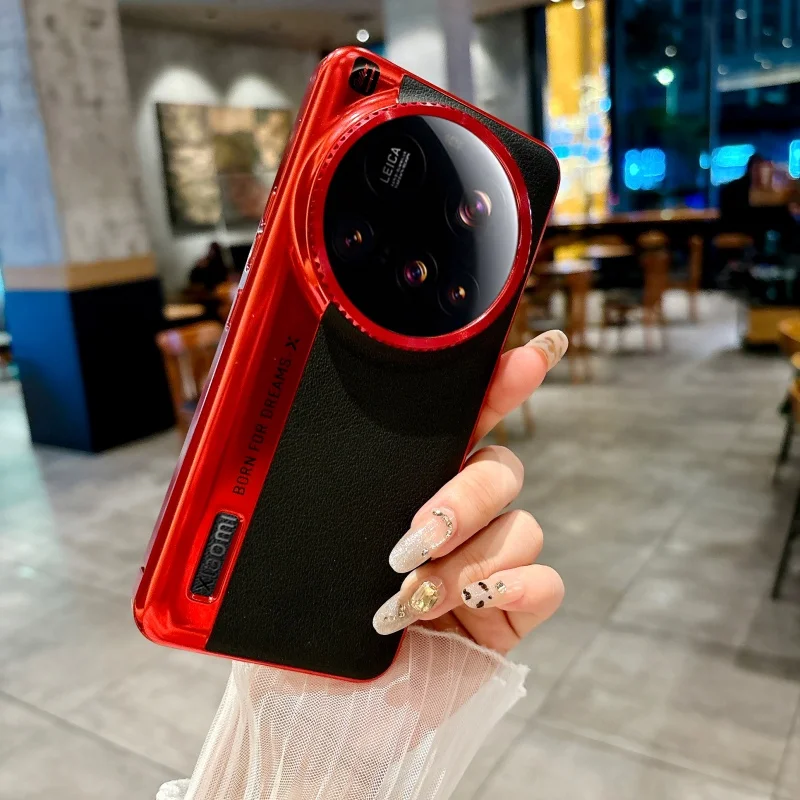 

For Xiaomi 15 14 13 12 Ultra Case Leather Plating Creative Camera Lens Protection Back Cover Xiaomi 15 Ultra Thin Shell Funda