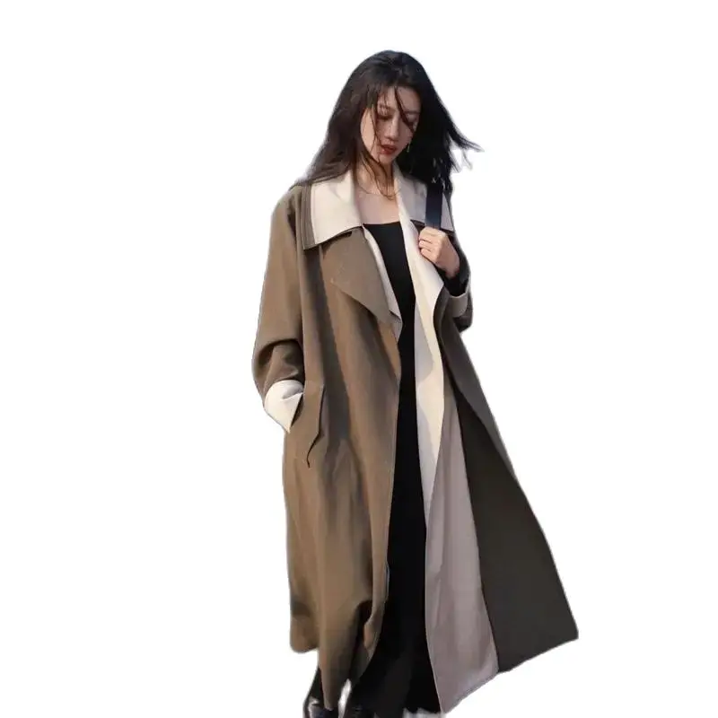 

2024 Spring Autumn Contrast Windbreaker Coat, For Women's Clothing, Korean Long Trench Coats,Female Overcoats,