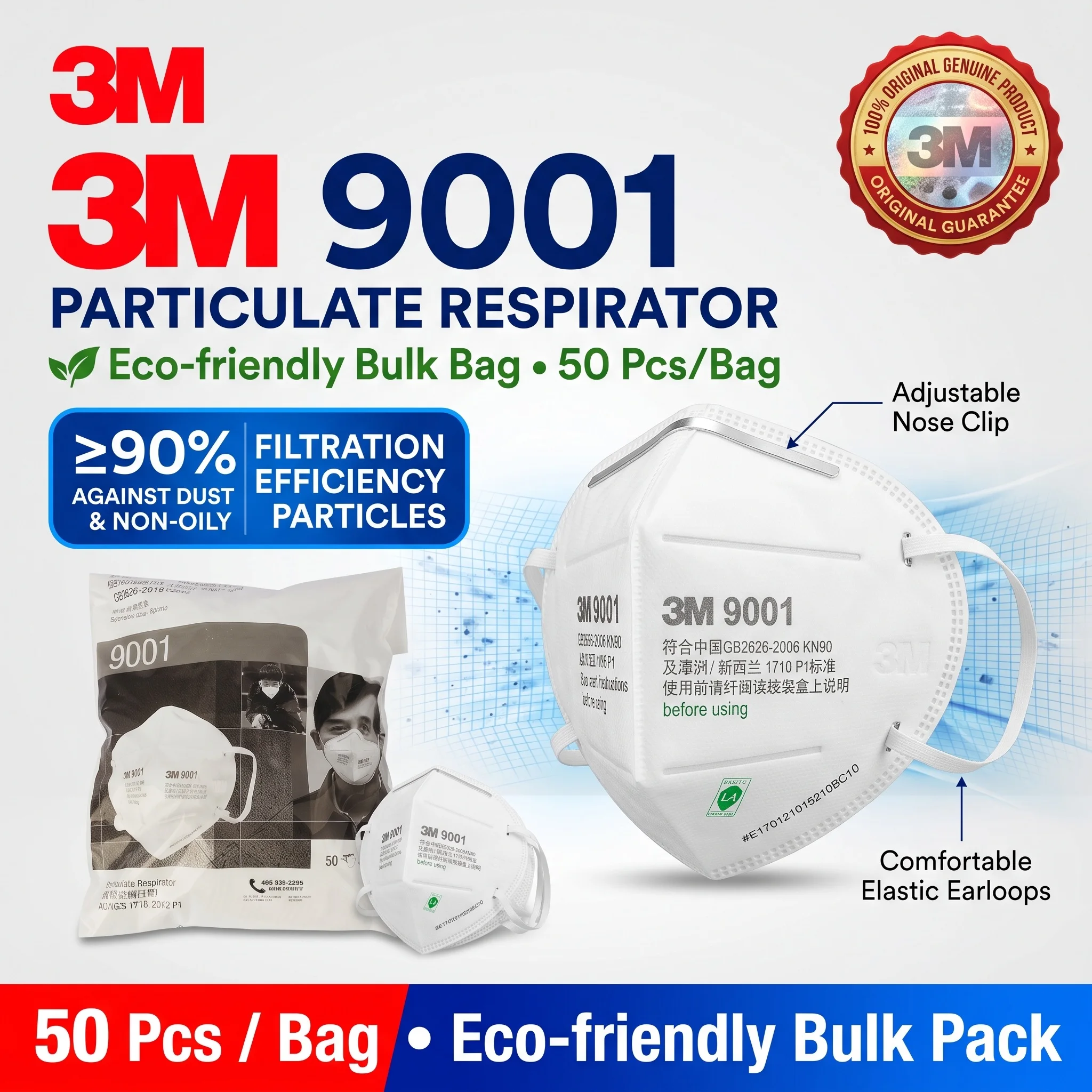3M 9001 Dust Mask Respirator Earloop Folding Anti Dust Safety Mask Breathable Disposable Protective Work Half Mask Eco Pack