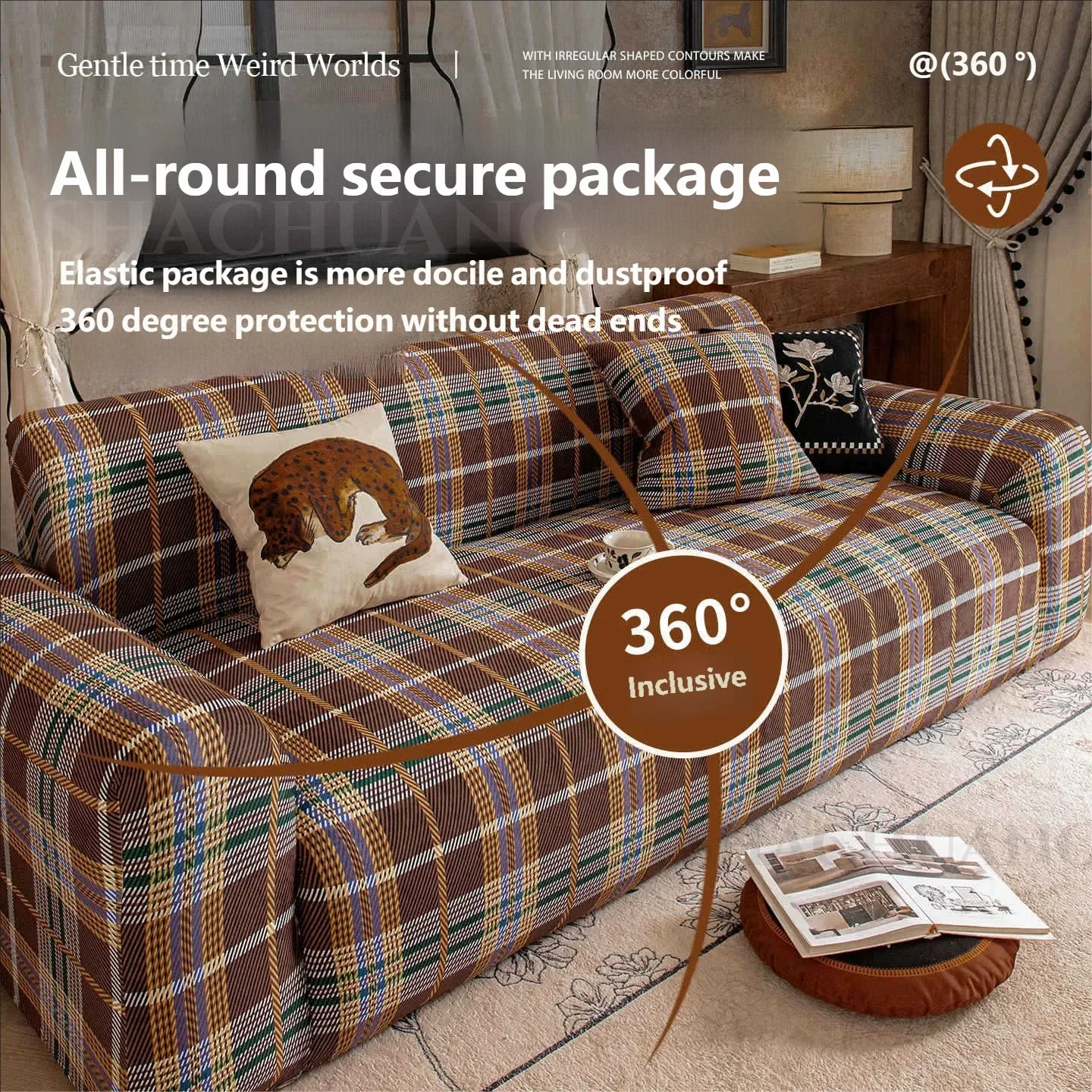 New Checkered Elastic Sofa Slipcovers Anti Cat Scratch L Shape Corner Couch Protector Washable for 1/2/3/4/5 Seater Living Room