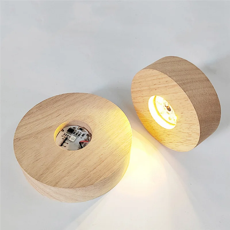 A77I Led الخشب عرض موقف ل ثلاثية الأبعاد كريستال زجاج الراتنج الفن ضوء كريستال الفن الخشب عرض مضاءة قاعدة 10 سنتيمتر ضوء دافئ