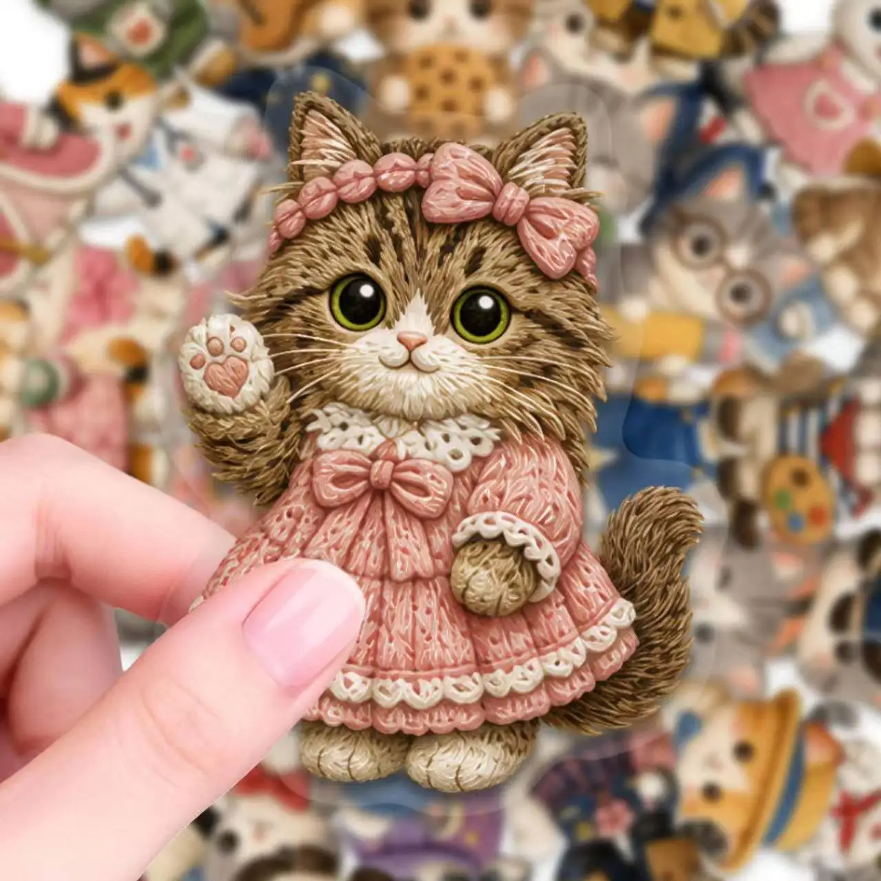 50Pcs Healing Dressed Cat Stickers Set Sweet Kawaii Transparent PET Decals for Journal Phone Case DIY Collection