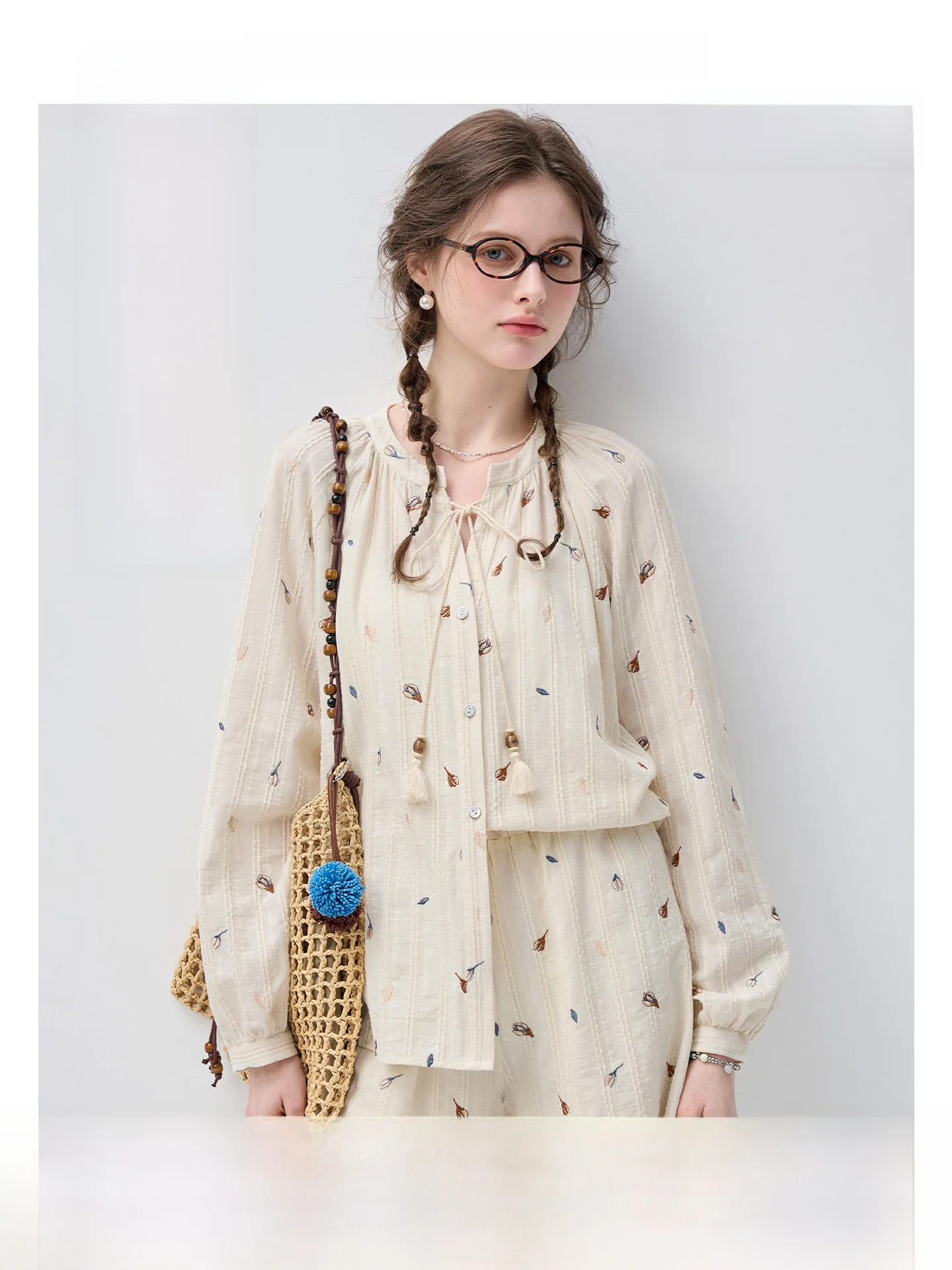 

Комплект из чистого хлопка с вышивкой «Лесная система» VEGA CHANG, лето 2026, новый дизайн, повседневный модный женский костюм-двойка