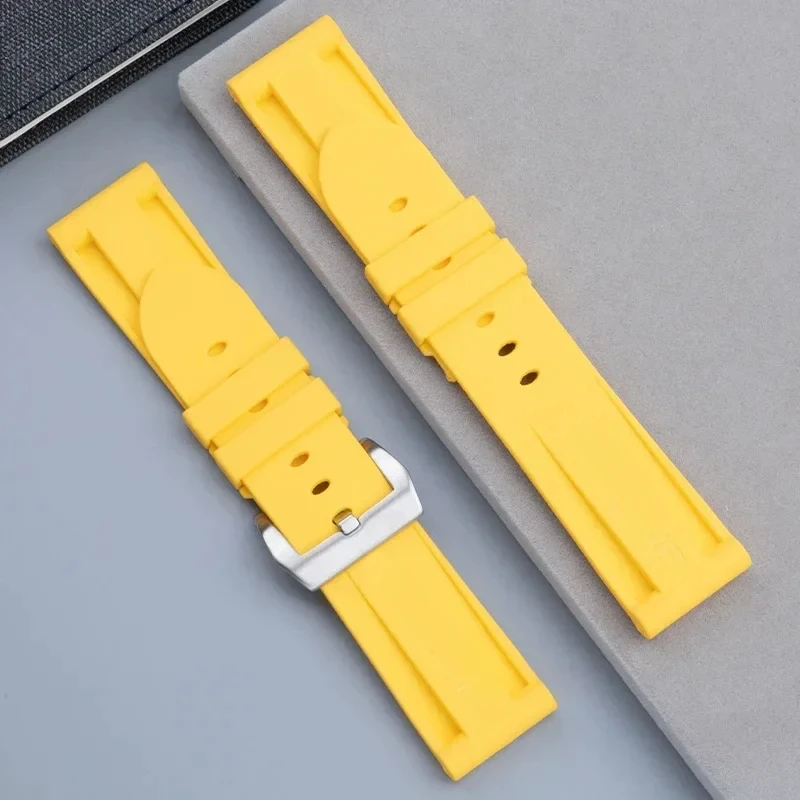 24mm/26mm yellow white soft silicone nature rubber watchband for Panerai strap waterproof Tang buckle men wristband accessories