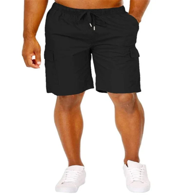 Men Classic Cargo Shorts With Drawstring Loose Fit Solid Color Multi Pocket Casual