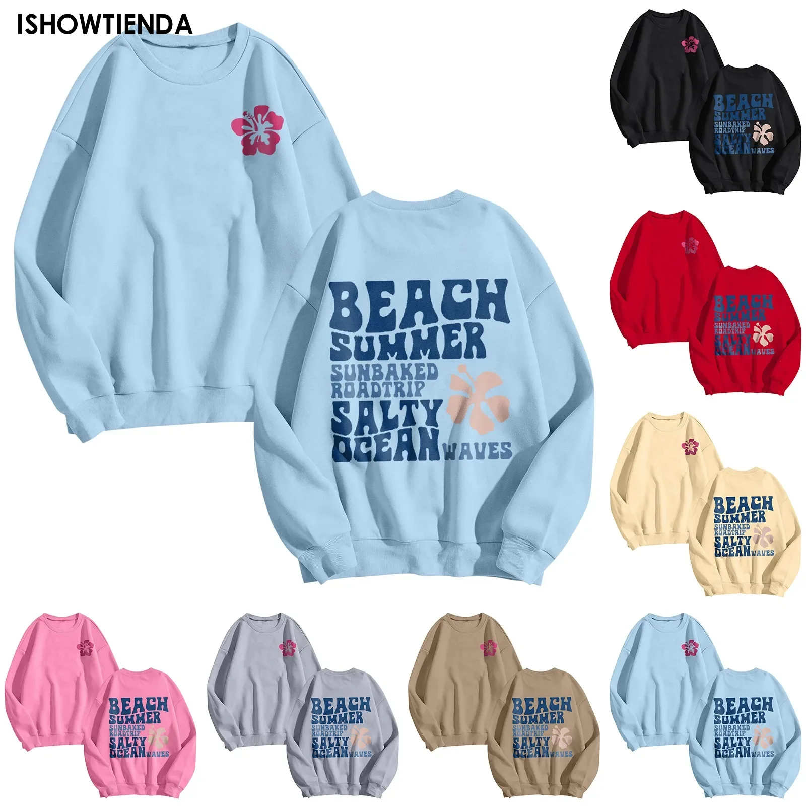 Ocean Beach Pullover Sunset 1971 Letter Printed Long Sleeve Plus Size Hoodie Women Sweatshirts Harajuku Girl Casual Streetwear