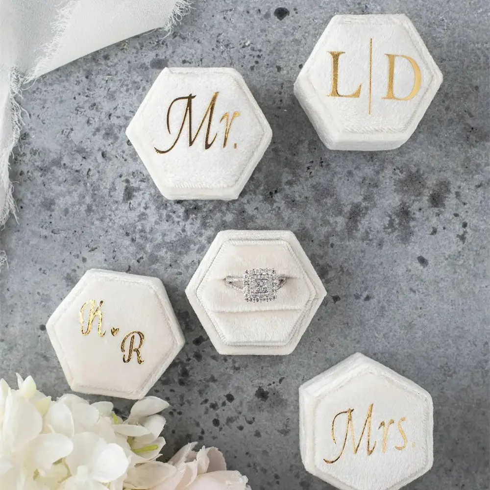 RING BOX Personalized Velvet Ring Box Monogram Ring Box Wedding Engagement Ring Box Custom Ring Bearer Mrs. Ring Box Christmas G