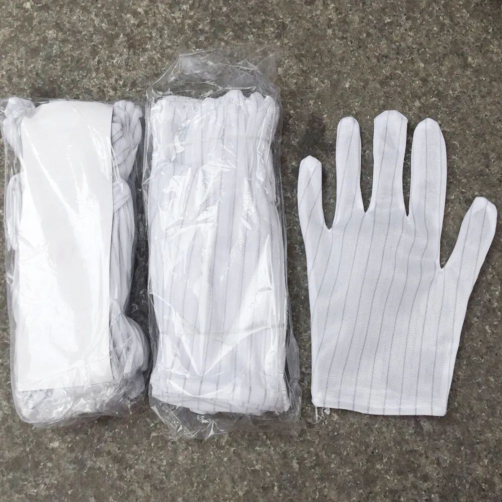 

10Pair Workshop Gloves Anti-Static Dacron Lightweight Breathable Stripe Design Tight Stitching for Company Factory Worker Safety