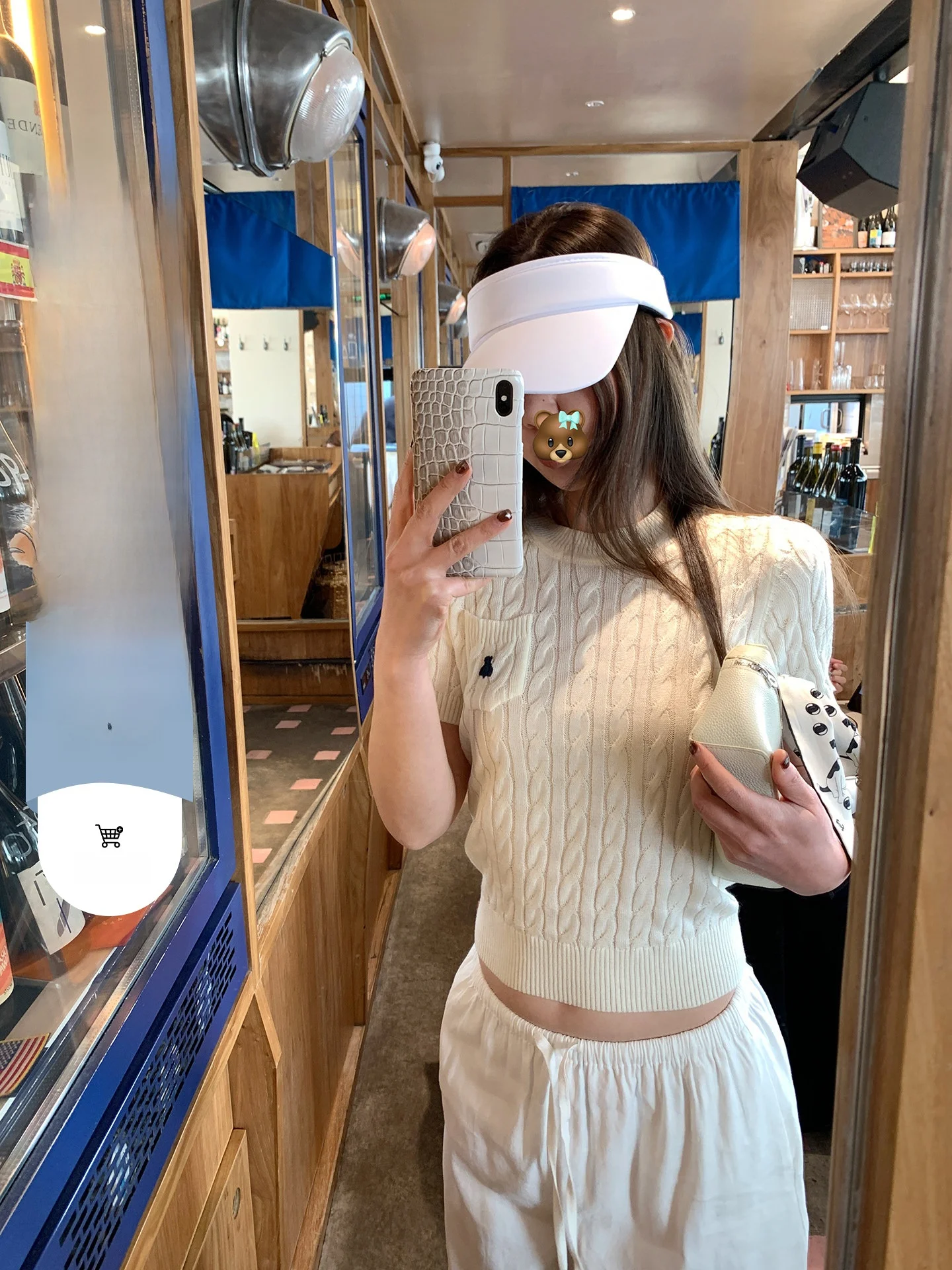 

Blue Pocket Bear Twisted Short Sleeve Knitted Sweater Women's Spring Summer Slimming Waist Cinched Versatile Top