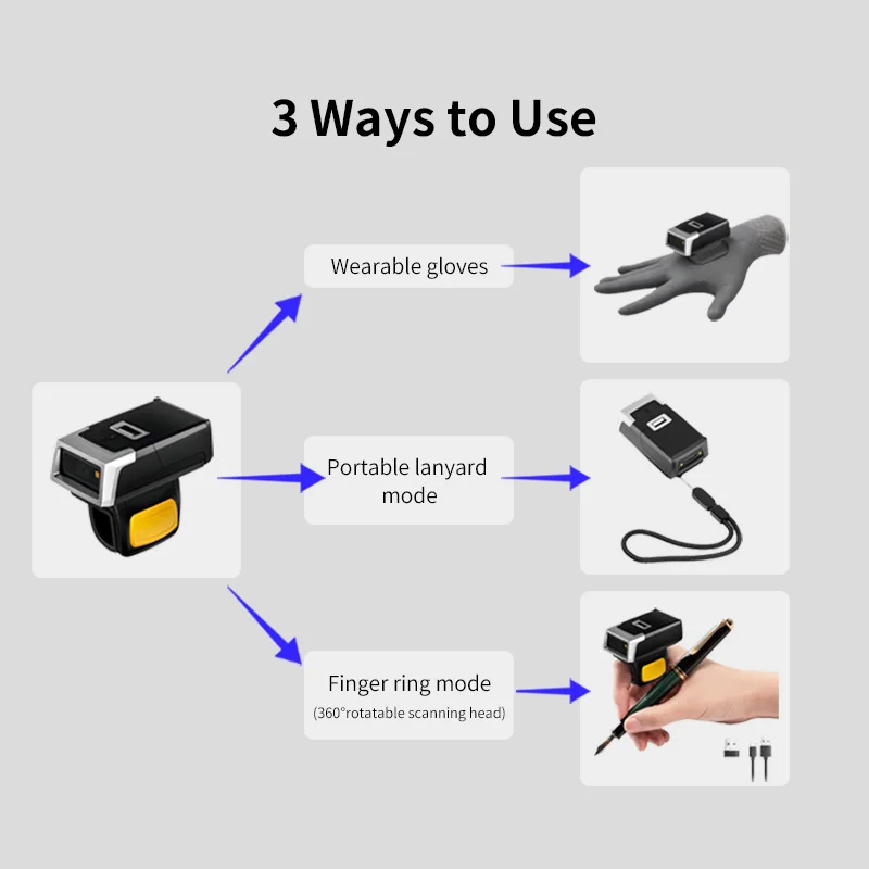 China manufacturer qr code reader wireless 2.4g BT barcode reader wearable finger ring barcode scanner