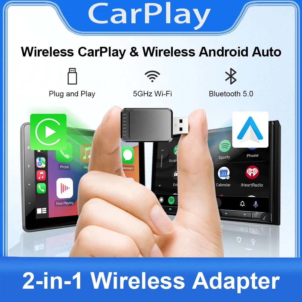 Adaptador Automático Android CarPlay sem fio, Plug and Play, Mazda, Subaru, Citroen, Audi, Mercedes, Kia, Ford, Opel, 2 em 1