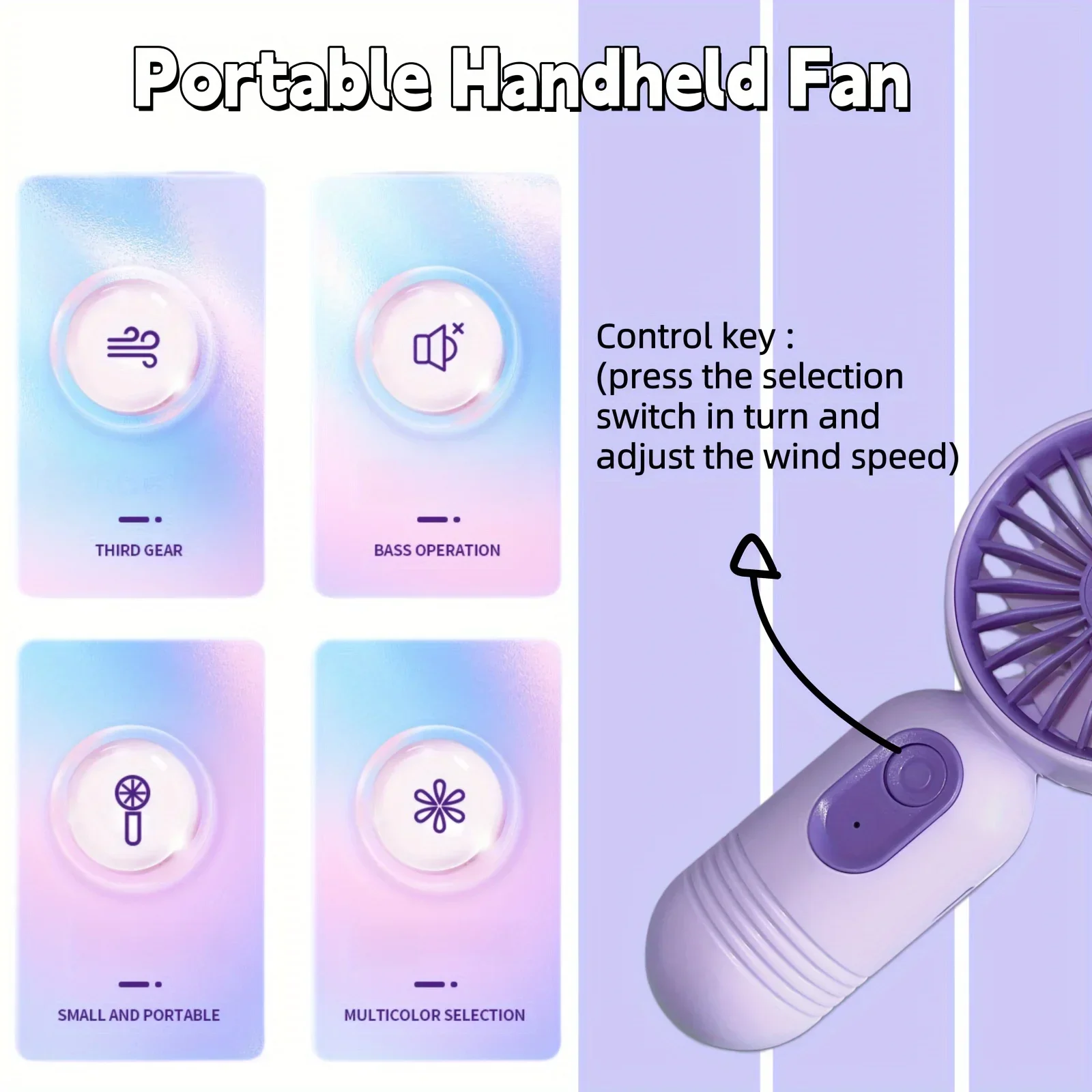 3-Speed Handheld Fan Mini Portable Fan Handheld Small Fan USB Charging Suitable For Office, Outdoor Travel  And Camping