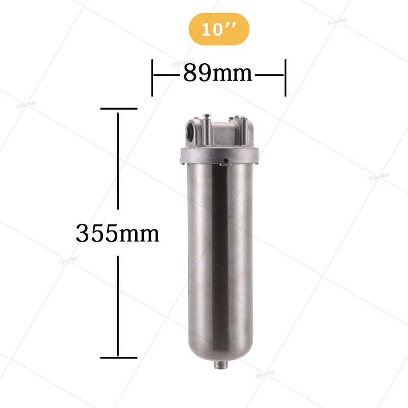 Prefiltro de 10 pulgadas 304 carcasa de filtro de agua caliente de acero inoxidable DN15 DN20 DN25 para filtro de cartucho de alto flujo de alta temperatura