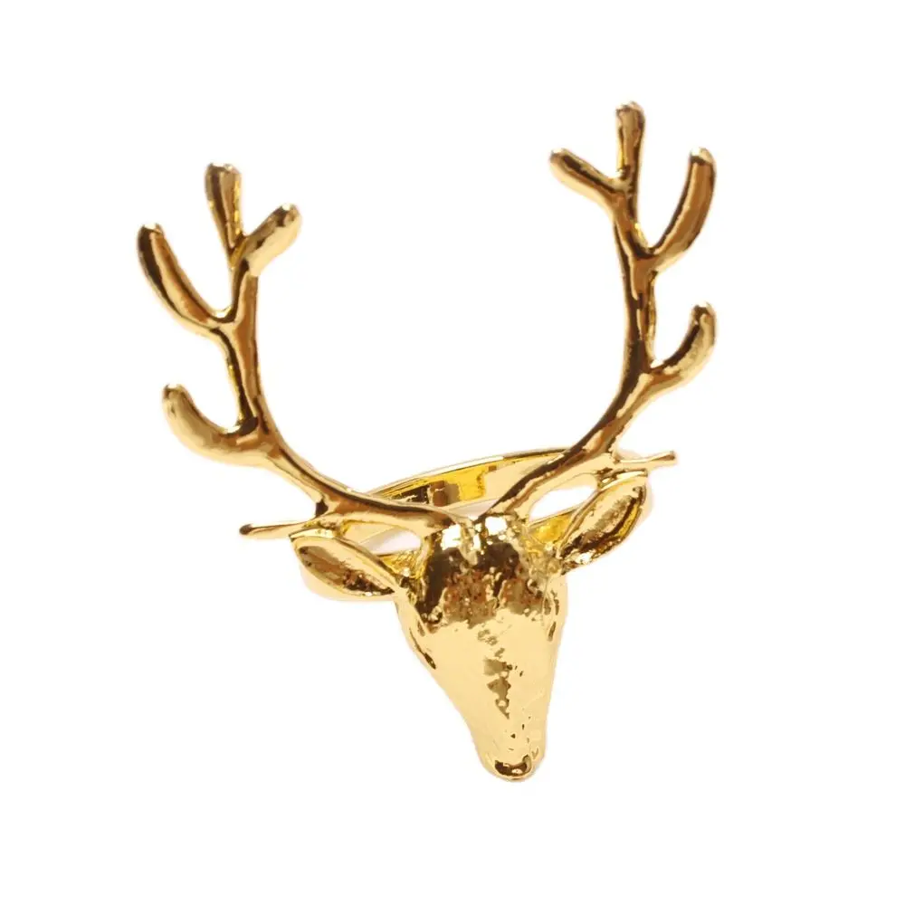 

6pcs/lot Gold Deer Head Napkin Ring Alloy Elk Napkin Buckle Christmas Napkin Ring Table Ornaments napkin rings for weddings