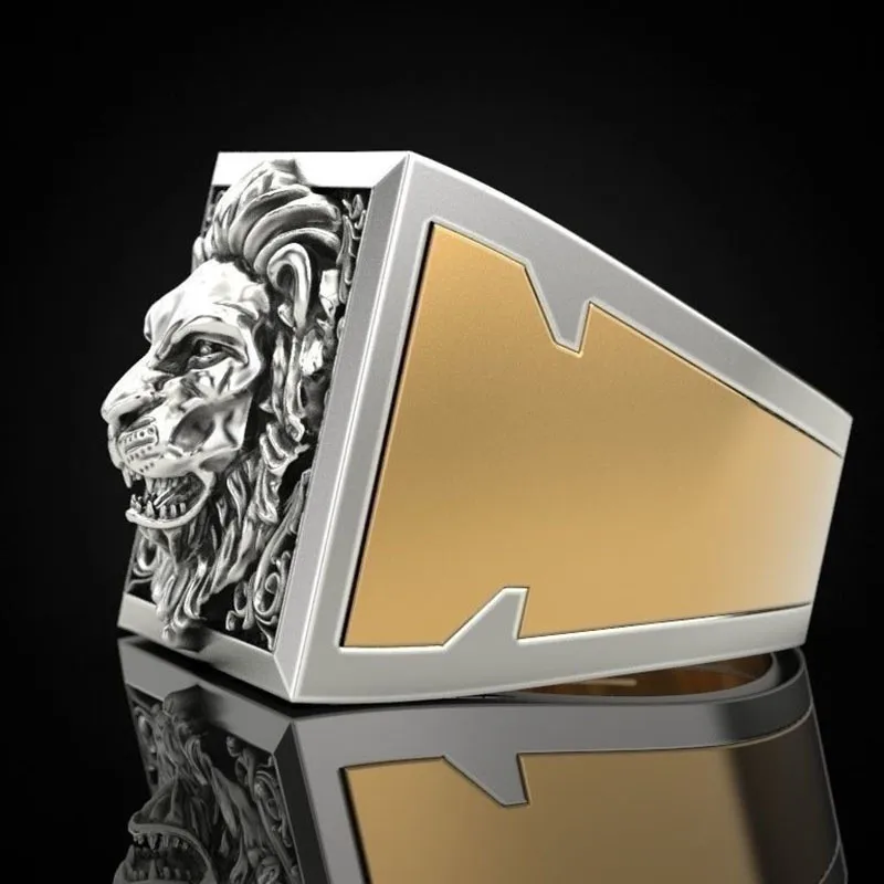 Retro Creative Fashion Lion King Two-piece Ring Set Men Single Ring Vintage Style Geometric Design Unisex Jewelry image 2