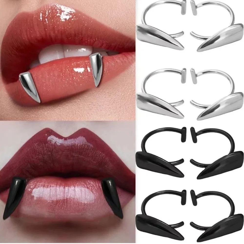2PCS/Set Exaggerated Fake Lip Ring Stainless Steel Gold Perforation-free Lip Cuff Non Piercing Silver Gothic Body Jewelry