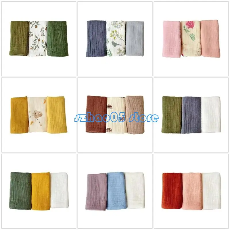 

85LE Thick 4 Layer Face Towel Soft Absorbent Baby Square Towel Comfortable Washcloths for Newborns 3pcs Set 25x25cm