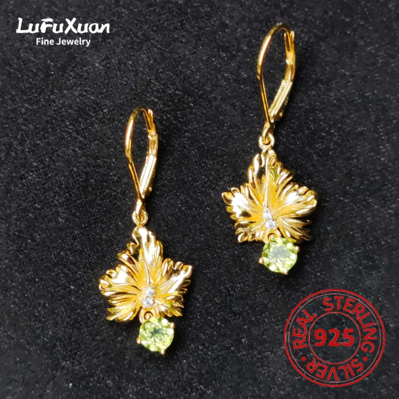 

LUFUXUAN sterling silver S925 natural olivine precision earrings high-quality niche design light luxury birthday gift