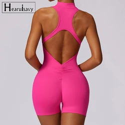 Nieuwe V Terug Scrunch Sport Jumpsuit Vrouwen Gym Rompertjes Mouwloze Sportkleding Body Vrouwen Rits Eendelig Pak Yoga Kleding