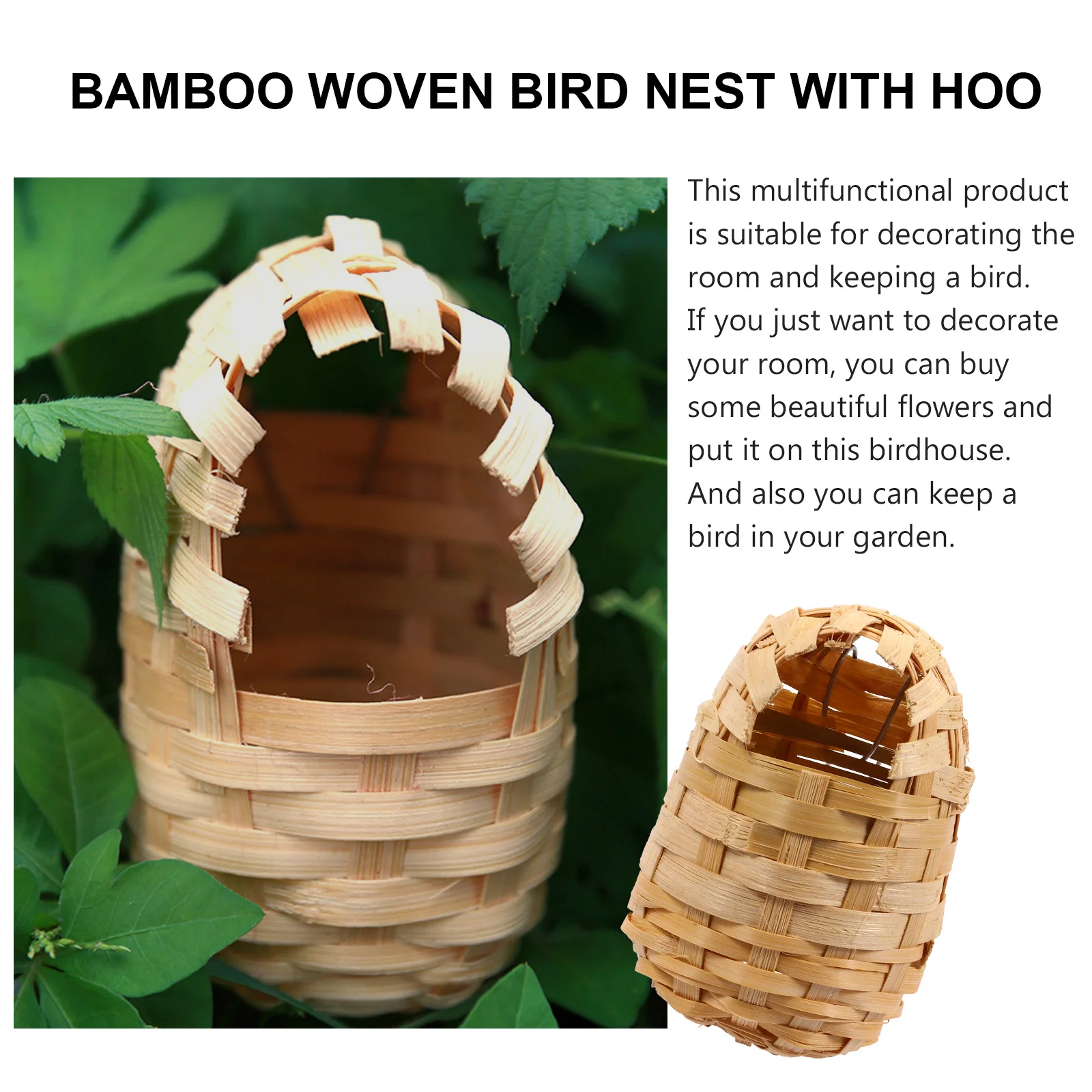 

6pcs Bamboo Nest Hand-Woven Shelter For Outdoor Hanging Bird House Decor Woven Bird Nesting Hut Home