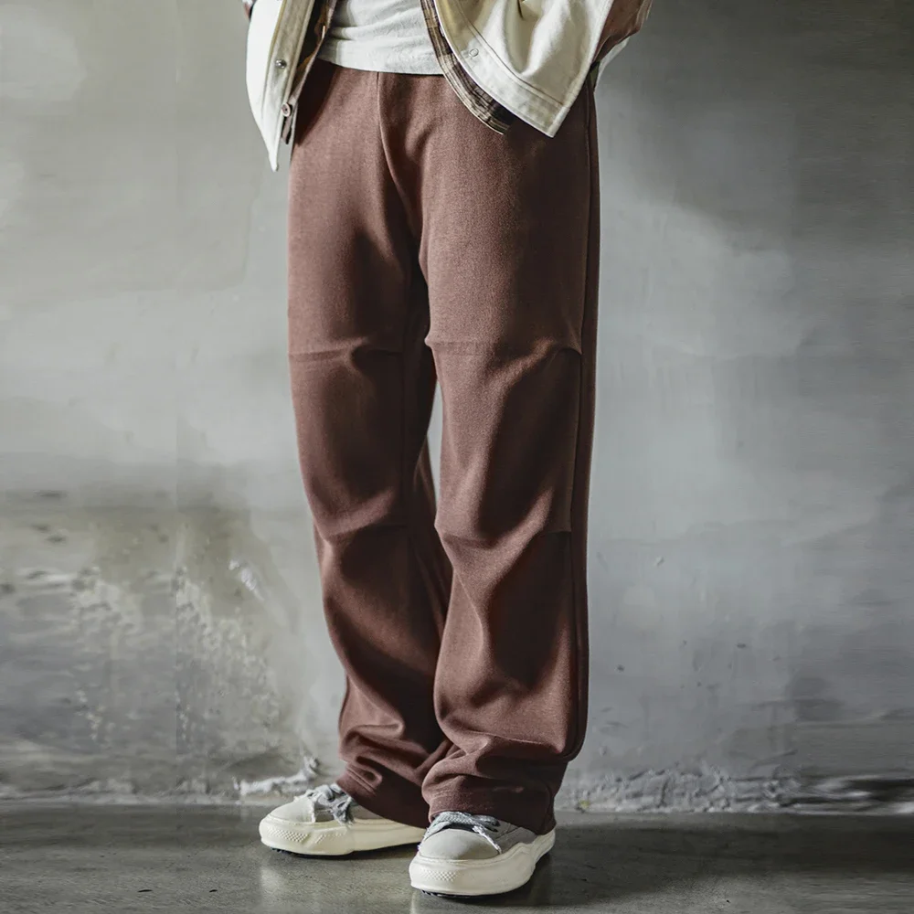 Pantaloni sportivi Maden retrò marroni doppi pieghe Pantaloni casual larghi dritti in vita elastica per pantaloni autunnali e invernali da uomo