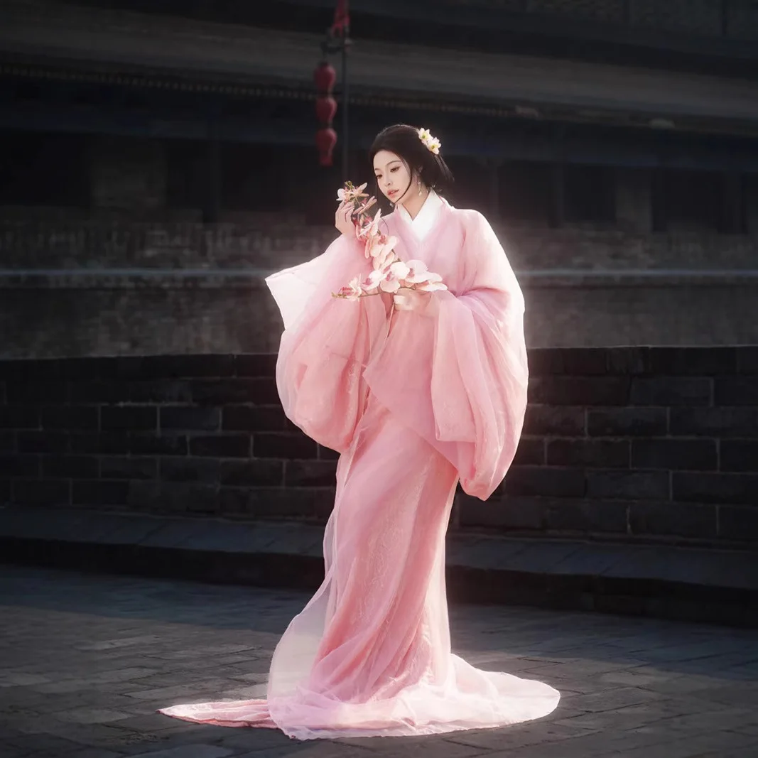 جديد الربيع والصيف Hanfu الوردي الدول المتحاربة رداء الانتعاش الحلو الدانتيل يوميا حجم كبير مستقيم..