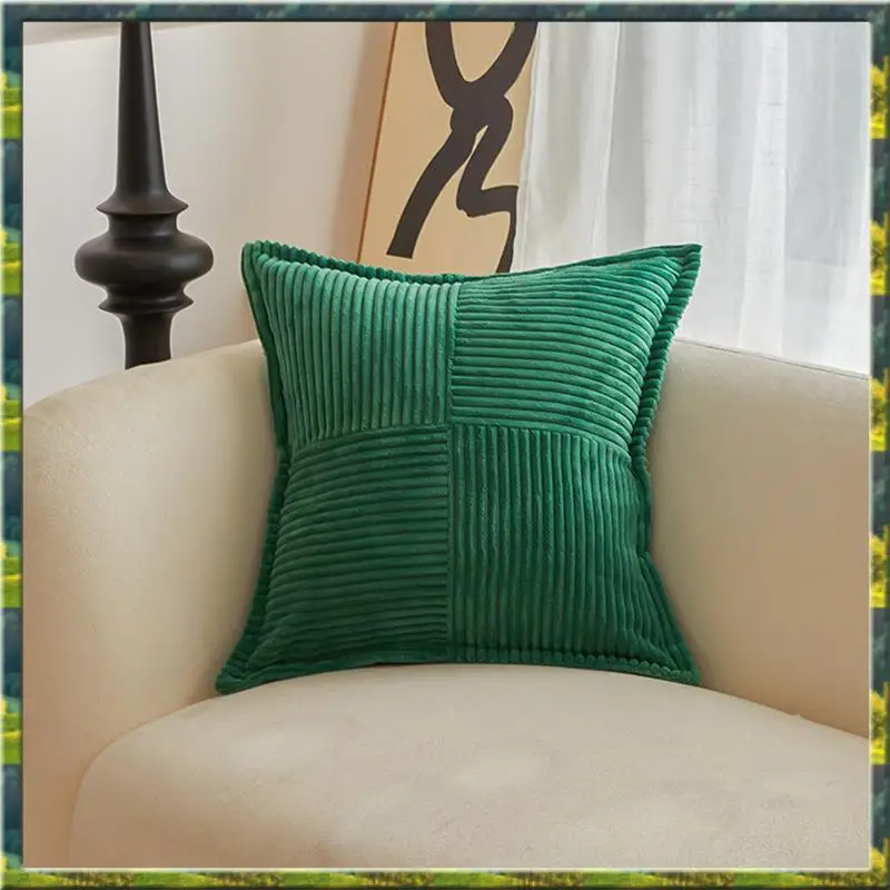 

ABGZ Dark Green Pillow Covers With Splicing Super Soft Boho Striped Pillow Covers Broadside Decorative Textured Throw Pillows