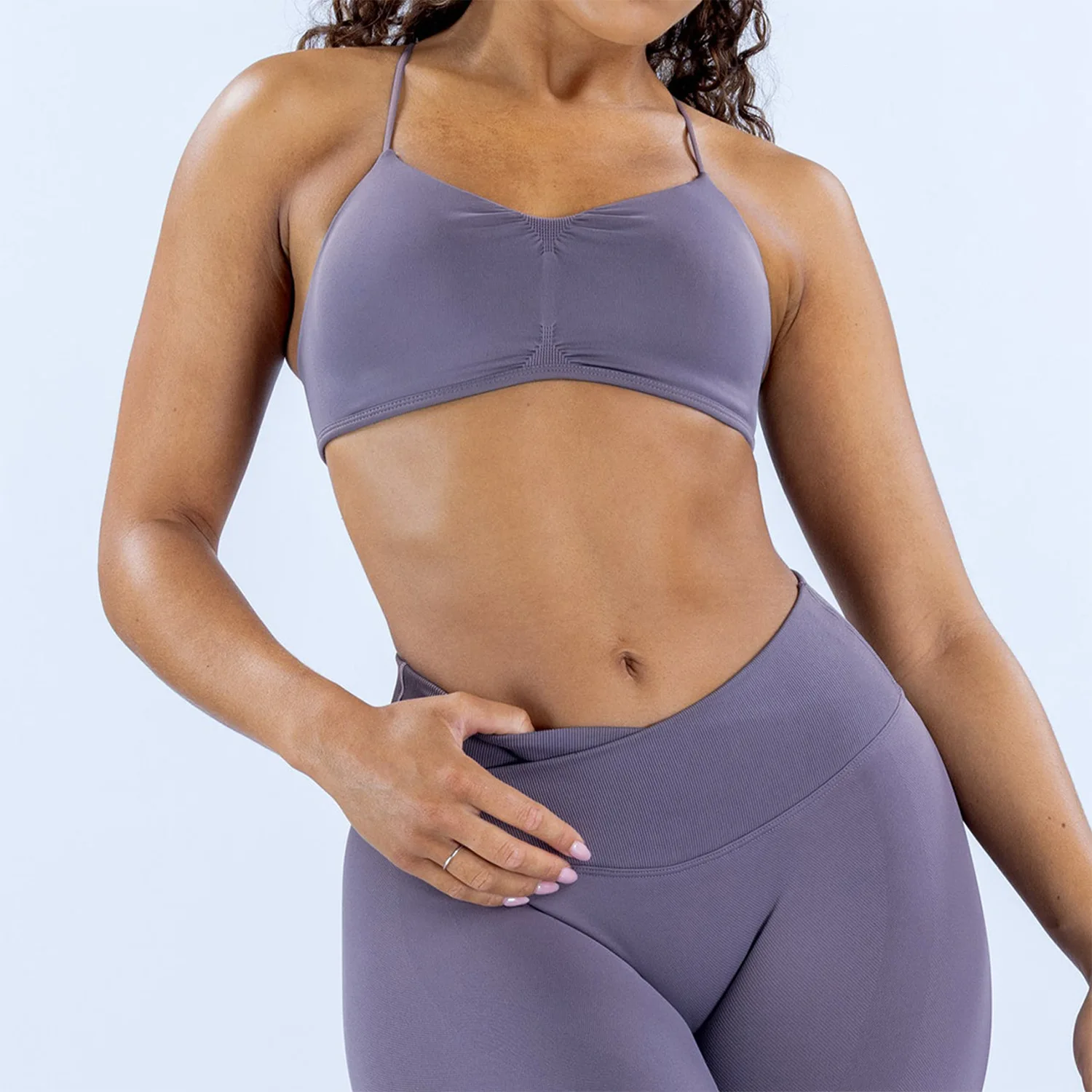 Seamless Matte Sports Bra for Women – 4-Way Stretch, Thin Straps & Crisscross Back for Yoga & Gym